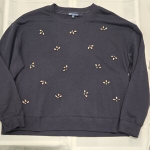Democracy Dark Blue Crewneck Sweater with Jewel Details